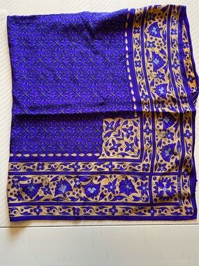 Albert Nipon Purple and Gold Floral Border Pocket Square